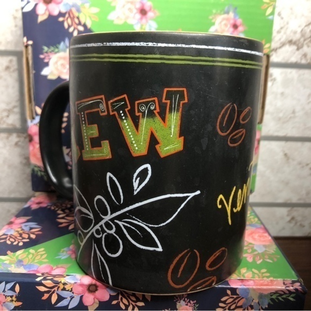 Starbucks 2007 12 oz coffee mug chalkboard black and orange - Picture 3 of 7
